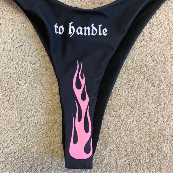 𝅺too HOT TO HANDLE GOTH PUNK SKULL FLAME BIKINI black pink Sz L - Picture 11 of 14